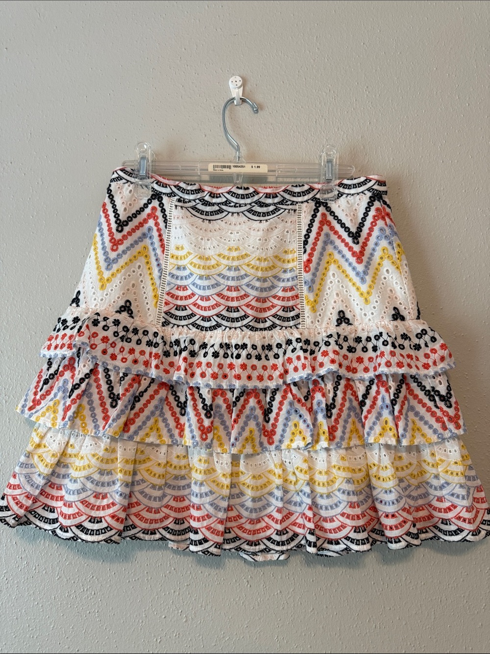 Hutch White Eyelet Mini Skirt with Multicolor Chevron Embroidery